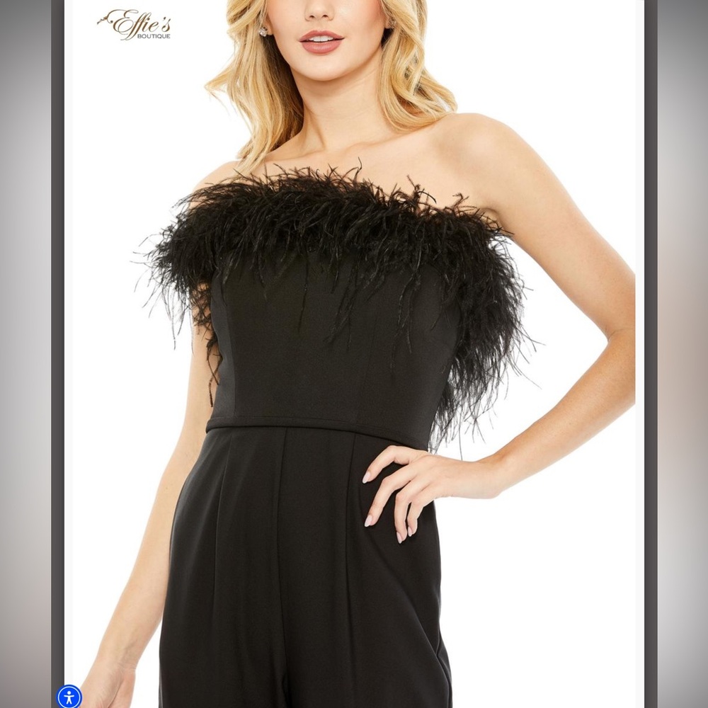 Mac Duggal Black Feathered Jumpsuit
